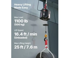 Koduva VEVOR elektrinė gervė-keltuvas, 500 kg, 1500 W, 7,6 m, su laidiniu ir belaide pultu