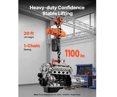 VEVOR Elektrinė grandininė keltuvas, 500 kg, 6 m, 230 V, su belaidžiu ir laidiniu pultu