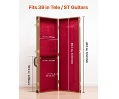 Koduva VEVOR elektrinės gitaros kietas dėklas, 1050 mm, stačiakampis medinis dėklas 39 colių Tele/ST gitaroms, geltonas