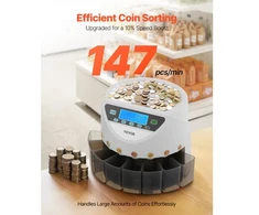 Koduva VEVOR euro monetų rūšiuotuvas ir skaičiavimo aparatas 8 euro monetų tipams, iki 850 monetų, LCD ekranas