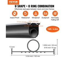 Koduva VEVOR garažo vartų apatinė sandarinimo juosta, U + O formos, 4,88 m, 8 mm, juoda