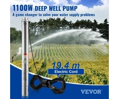 Koduva VEVOR giluminis panardinamasis siurblys 1100 W 230 V, 7.1 m³/h, 105 m, 19.4 m kabelis, nerūdijantis plienas