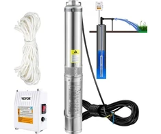 Koduva VEVOR giluminis panardinamasis siurblys 1100 W, 230 V, 190 l/min, 57 m, 10,2 cm, nerūdijantis plienas