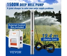 Koduva VEVOR giluminis panardinamasis siurblys 1500W 230V, 108 m, nerūdijantis plienas, 19,4 m laidas, 4SDM6/15
