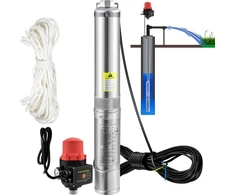 Koduva VEVOR giluminis povandeninis siurblys 3.5SDM4/11, 750 W, 230 V/50 Hz, 105 l/min, 62 m, 20 m laidas, nerūdijantis plienas