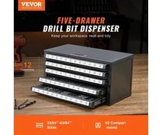 Koduva VEVOR grąžtų laikymo spintelė ET5-C, 5 stalčių, pilka su oranžine tekstūra, 375 x 200 x 200 mm