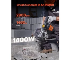 VEVOR Griovimo plaktukas betonui, 1400 W, elektrinis, su 2 kaltų antgaliais