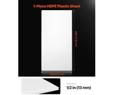 Koduva VEVOR HDPE plastiko plokštė, 24 x 48 col. / 610 x 1219 mm, 1/2 col. / 13 mm, balta