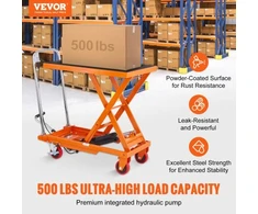 Koduva VEVOR hidraulinis kėlimo stalas vežimėlis, 230 kg, 720 mm, vieno žirklinio tipo, oranžinis