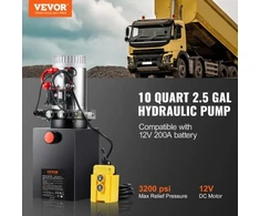 VEVOR Hidraulinis siurblys, 10 kvortų hidraulinis maitinimo blokas, dvigubo veikimo, 12 V DC, 0,91 GPM, 3200 PSI