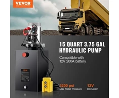 VEVOR Hidraulinis siurblys, 15 kvartų hidraulinis galios blokas, dvigubo veikimo, 12 V, 0,91 GPM, 3200 PSI