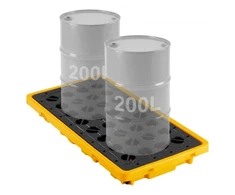 Koduva VEVOR išsiliejimo sulaikymo padėklas 2 statinėms, žemo profilio modulinė platforma, 79,5 l, 2000 kg, 1316 x 680 x 150 mm, geltonas
