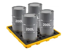 Koduva VEVOR išsiliejimų sulaikymo padėklas 4 statinėms, žemo profilio platforma, 117,4 l, 4000 kg, 1305x1280x150 mm, geltonas
