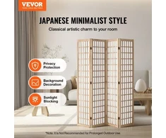 Koduva VEVOR japoniška kambario pertvara, 4 panelių, natūrali