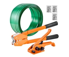 VEVOR Juostavimo įrankių rinkinys, PET juosta 304,8 m, 300 metalinių sagtelių, oranžinis