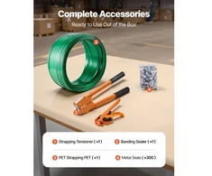 VEVOR Juostavimo įrankių rinkinys, PET juosta 304,8 m, 300 metalinių sagtelių, oranžinis