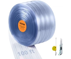 Koduva VEVOR juostinė užuolaida, 100 pėdų x 12 col. x 0,12 col., skaidri gofruota PVC juosta