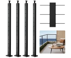 Koduva VEVOR kabelinių turėklų stulpai, 4 vnt., 42x2x2 col., horizontalios skylės, juodi