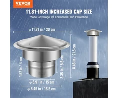 VEVOR Kamino kepurė, 152,4 mm, 304 nerūdijančio plieno apvali stogo lietaus kepurė, sidabrinė