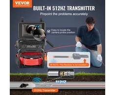 Koduva VEVOR kanalizacijos kamera, 165 ft/50 m, savaime išsilyginanti, 512 Hz siųstuvas, 9" ekranas, 1080P HD, 12 LED, 32 GB kortelė