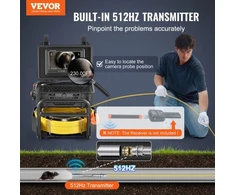 Koduva VEVOR kanalizacijos kamera, 230 ft/70 m, savaime išsilyginanti, su 512 Hz siųstuvu, atstumo skaitikliu, 9" ekranu, 1080P HD