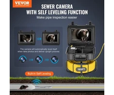 Koduva VEVOR kanalizacijos kamera, 50 m, savaime išsilyginanti, 9" 1080P HD ekranas, 36X priartinimas, 12 LED, 32 GB kortelė