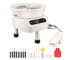 Koduva VEVOR keramikos žiedimo staklės 27,9 cm, kojinis pedalas, jutiklinis ekranas, 450 W, 3 kojelės, baltos