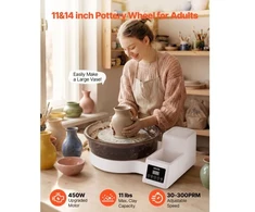Koduva VEVOR keramikos žiedimo staklės su pedalu, 36 ir 28 cm staleliais, 450 W, 30–300 aps./min., baltos