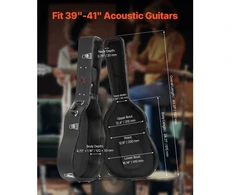 Koduva VEVOR kietas dėklas akustinei gitarai, 43,31 col. / 110 cm, su užraktu ir raktais