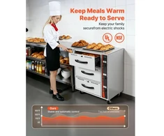 VEVOR Komercinis elektrinis stalčiaus šildytuvas, 3 stalčių, nerūdijančio plieno, 30–85 °C
