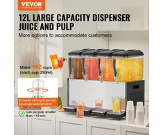 Koduva VEVOR komercinis gėrimų dispenseris, 4 talpos po 12 l, 510 W, nerūdijančio plieno, su 45°F–54°F aušinimu