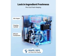 VEVOR Komercinis minkštų ledų aparatas, 20–28 l/h, 2200 W, 3 skonių, stalinis, 2 x 6 l talpos