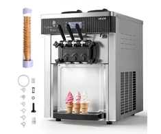 VEVOR Komercinis minkštų ledų aparatas, 20–28 l/h, 2200 W, 3 skonių, stalinis, 2 x 6 l talpos