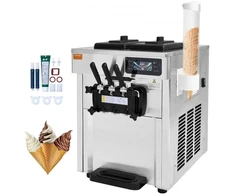 VEVOR Komercinis minkštų ledų aparatas D520S, stalinis, 3 skonių, 18–28 l/val., 1650 W, 2 x 5,5 l