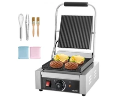 Koduva VEVOR komercinis panini grilis 1800 W, nerūdijančio plieno sumuštinių presas su temperatūros kontrole, 22 x 23 cm