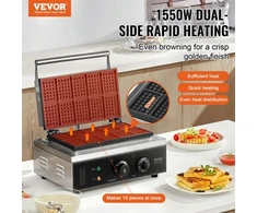 Koduva VEVOR komercinis vaflių kepimo aparatas, 10 vnt., stačiakampis, 1550 W, sidabrinis