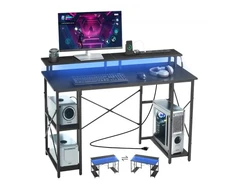 Koduva VEVOR kompiuterinis stalas su LED apšvietimu ir maitinimo lizdais, juodas, 120 cm