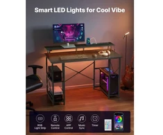 Koduva VEVOR kompiuterinis stalas su LED apšvietimu ir maitinimo lizdais, juodas, 120 cm