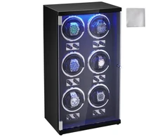 Koduva VEVOR laikrodžių vyniotuvas 6 automatiniams laikrodžiams, su 6 itin tyliais Japanese Mabuchi varikliais, mėlyna LED šviesa ir adapteriu