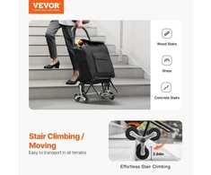 Koduva VEVOR laiptinis vežimėlis „Trolley Dolly“, 36 l sulankstomas pirkinių vežimėlis, juodas