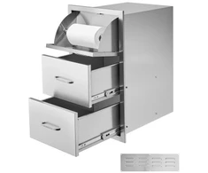 Koduva VEVOR lauko virtuvės stalčiai, 16,5"W x 29"H x 20,5"D, 3 stalčiai, nerūdijančio plieno, įleidžiamas montavimas