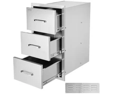 Koduva VEVOR lauko virtuvės stalčiai, 18,5" x 22,5" x 22,5", 3 stalčių, nerūdijančio plieno įleidžiama spintelė