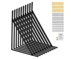Koduva VEVOR lentynos laikikliai, 12 x 8 col. 10 vnt., sunkios apkrovos, juodi, 3 mm