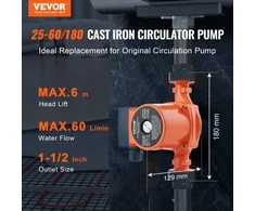 Koduva VEVOR LPS25-6S-180 karšto vandens recirkuliacinis siurblys, 220 V, 92 W, 60 l/min