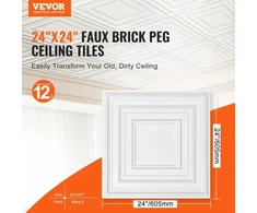 Koduva VEVOR lubų plytelės 12 vnt., 61 cm x 61 cm, PVC, baltos, su taškelių raštu