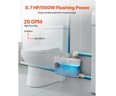 Koduva VEVOR macerator siurblys FLO500-BE, 500 W, 110 l/min, 8 m pakėlimo aukštis