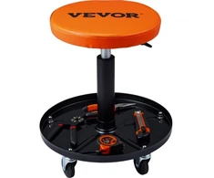 Koduva VEVOR mechaniko kėdė, 113 kg, reguliuojamo aukščio 56–71 cm, su įrankių dėklu, juoda/oranžinė