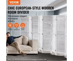 Koduva VEVOR medinė kambario pertvara, 8 panelių sulankstoma privatumo širma, 1700 mm aukščio, balta