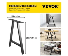VEVOR Metalinės stalo kojos TZZT-2817, 71,1 x 45 cm, juodos, 2 vnt.