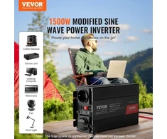 VEVOR Modifikuotos sinusoidės keitiklis, 1500 W, 12 V DC į 230 V AC, su 2 AC lizdais, 2 USB prievadais, 1 Type-C prievadu, SGM-1500W